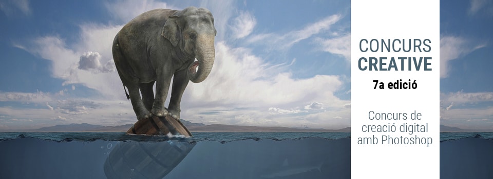 Cartel de la séptima edición del Creative. Un elefante surca el mar sobre un bote. Cartel de la séptima edición del Creative. Un elefante surca el mar sobre un bote.
