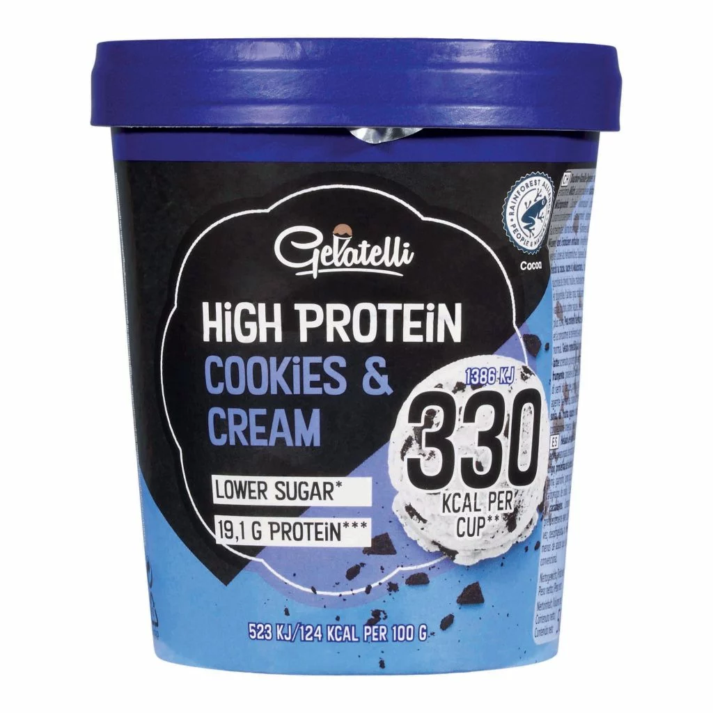 Helado tarrina de chocolate y galletas bajo en grasas