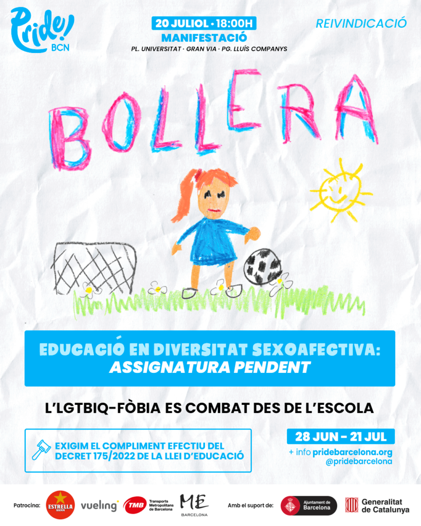 Cartel del Pride Barcelona! cuyo mensaje aparece escrito con la palabra "Bollera"