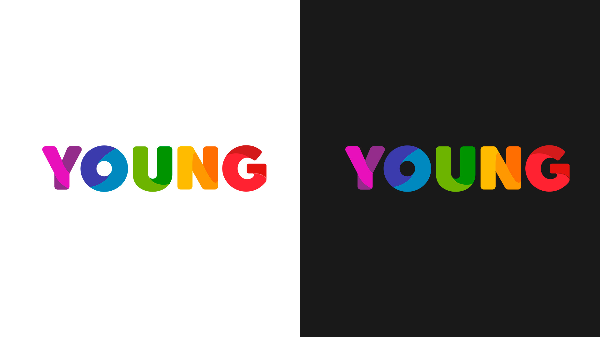 Vista del logotipo YOUNG en diferentes fondos