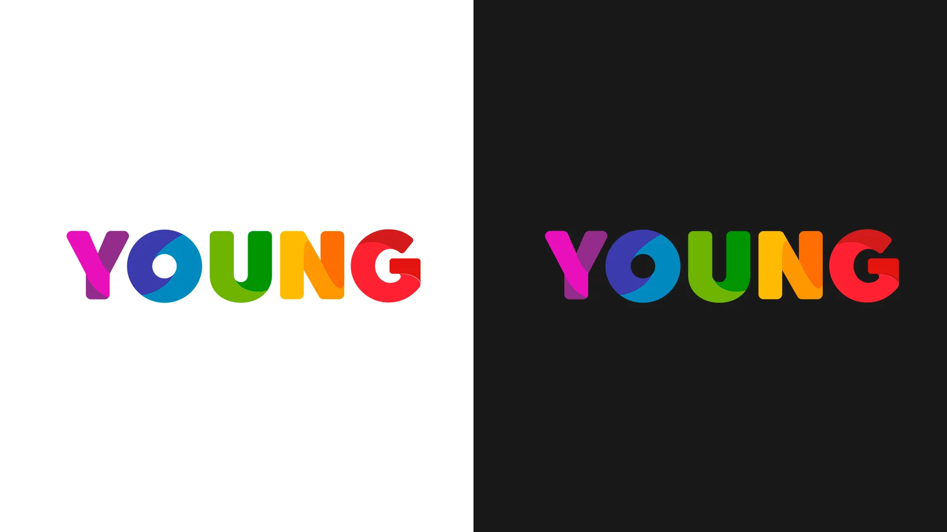 Vista del logotipo YOUNG en diferentes fondos