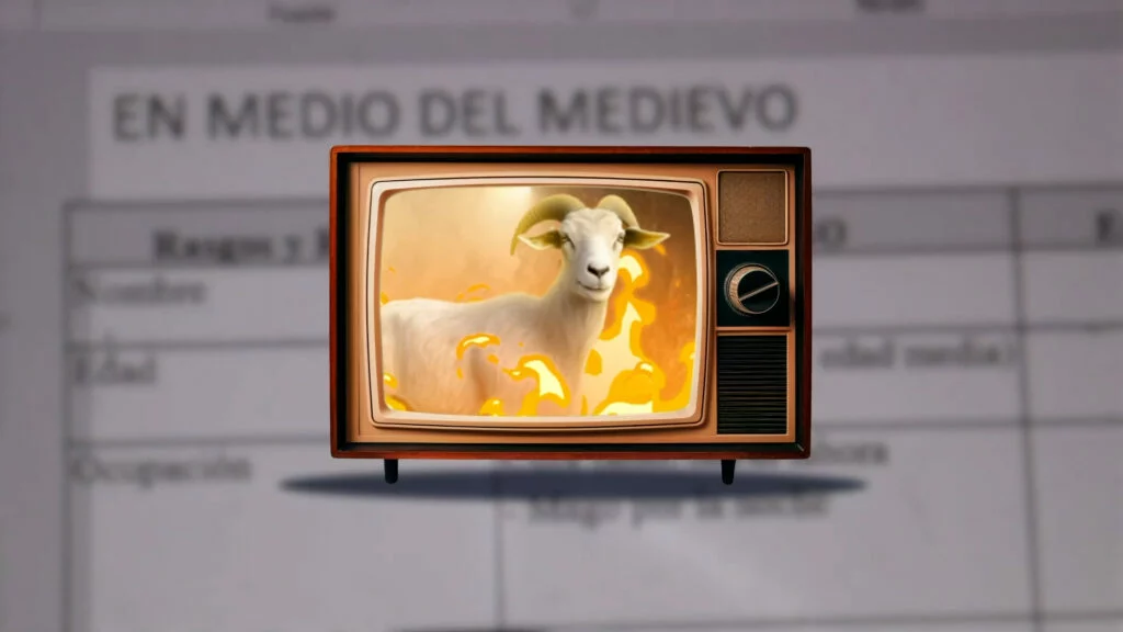 Captura del making Off de 'En Medio del medievo' en la que se ve la cabra poseída por Satán