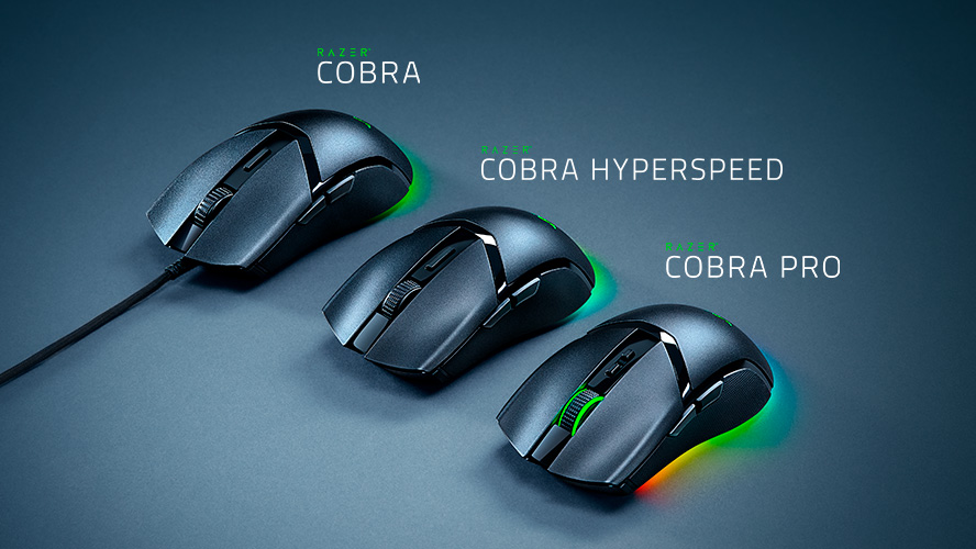 Vista comparativa de los modelos RAZER Cobra, RAZER Cobra Hyperspeed y RAZER Cobra Pro