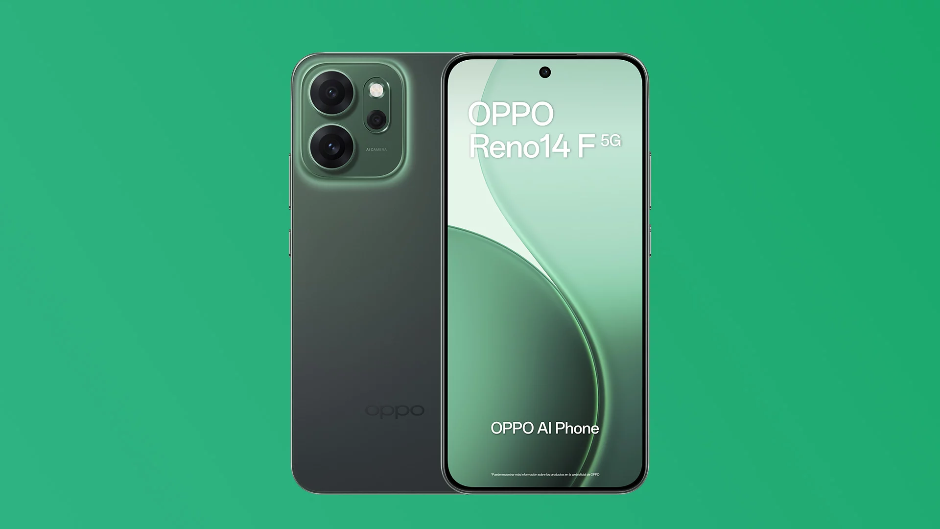 OPPO Reno14 F 5G, color verde luminoso