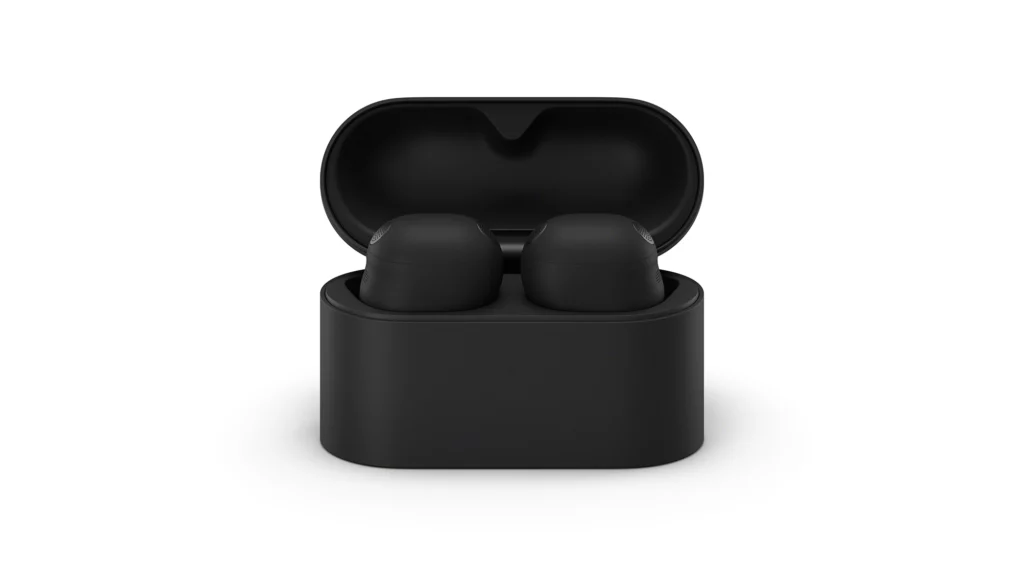 Diseño del estuche de los auriculares WF-1000XM6 de color negro