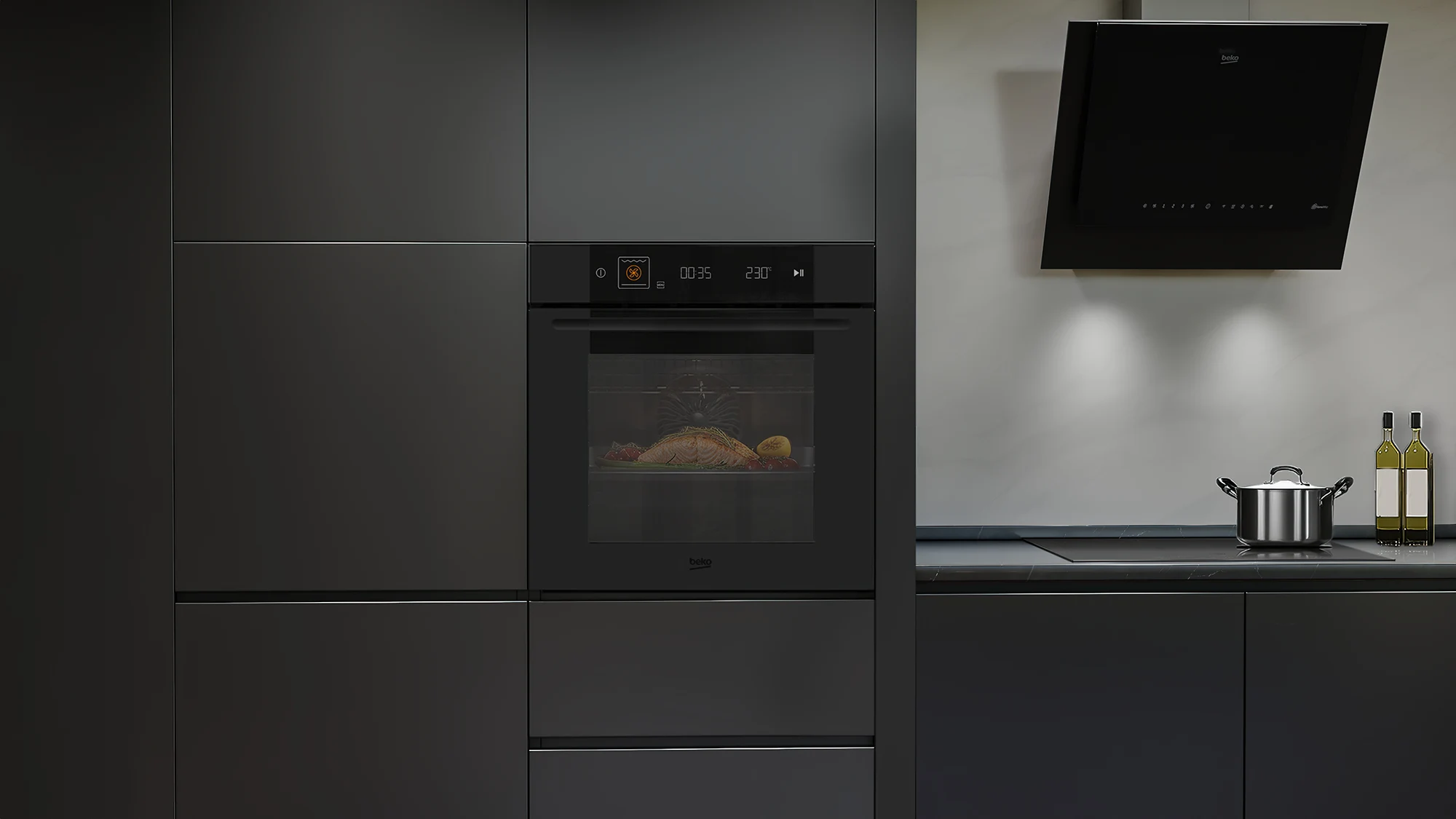 Horno, campana extractora y fogones de inducción de la colección DeepBlack