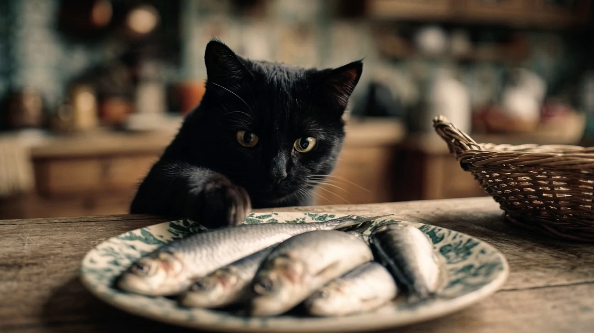 Gato en la cocina, imagen generada por IA en esta campaña