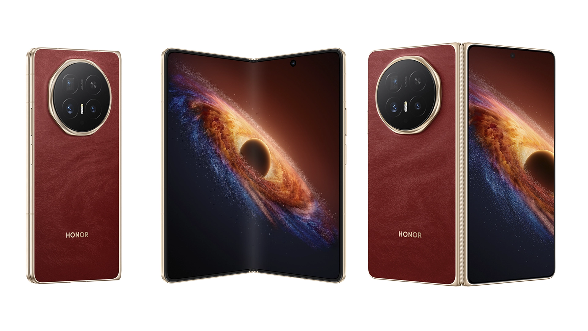 Múltiples vistas del HONOR Magic V6 Red