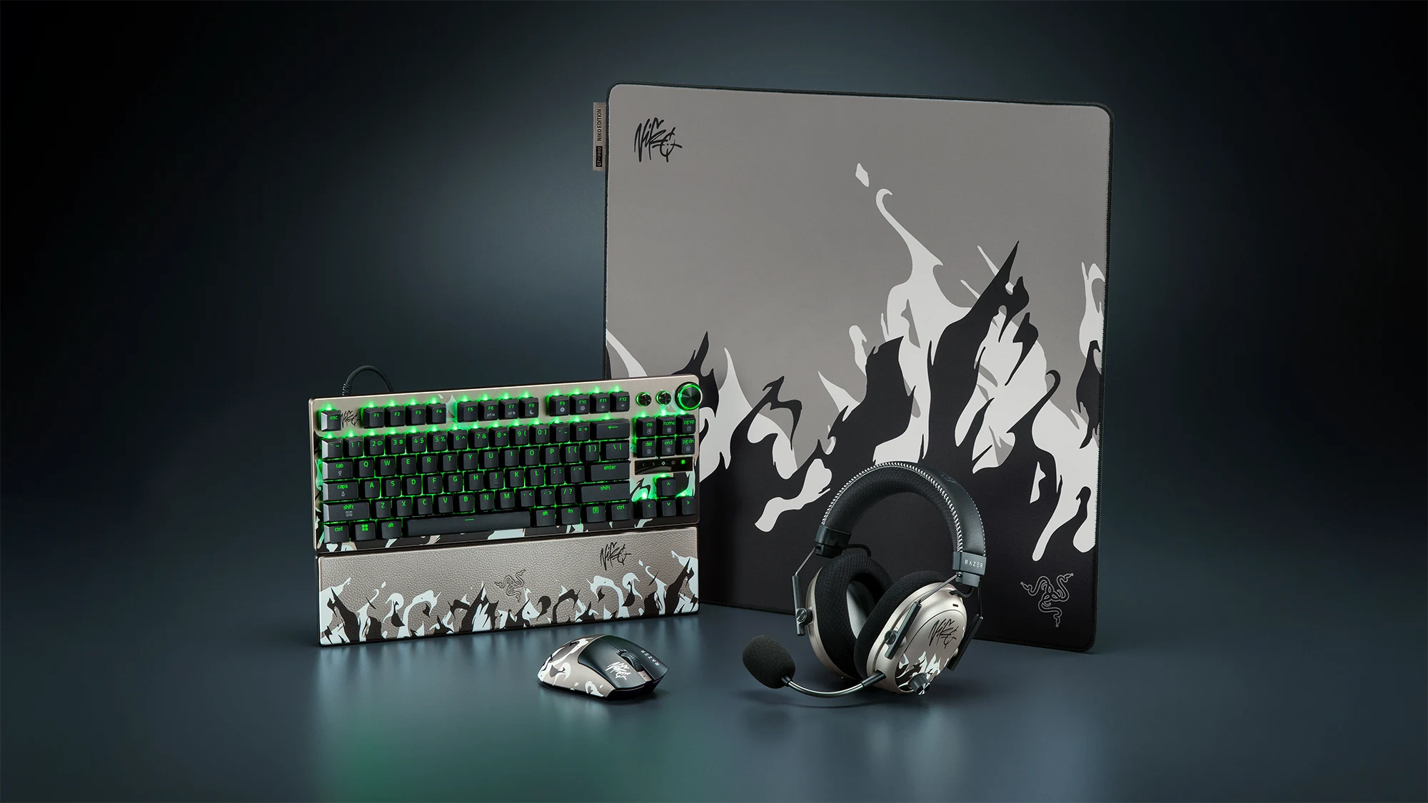 La colección Razer NiKo incluye el ratón DeathAdder V4 Pro, la alfombrilla Gigantus V2 Pro, el teclado Huntsman V3 Pro TKL 8KHz y los auriculares BlackShark V3 Pro en edición especial.