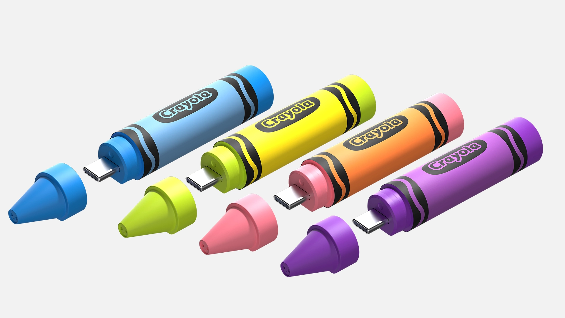 Las memorias USB C de SanDisk con forma de Crayones están disponibles en colores amarillo, azul, lila y naranja