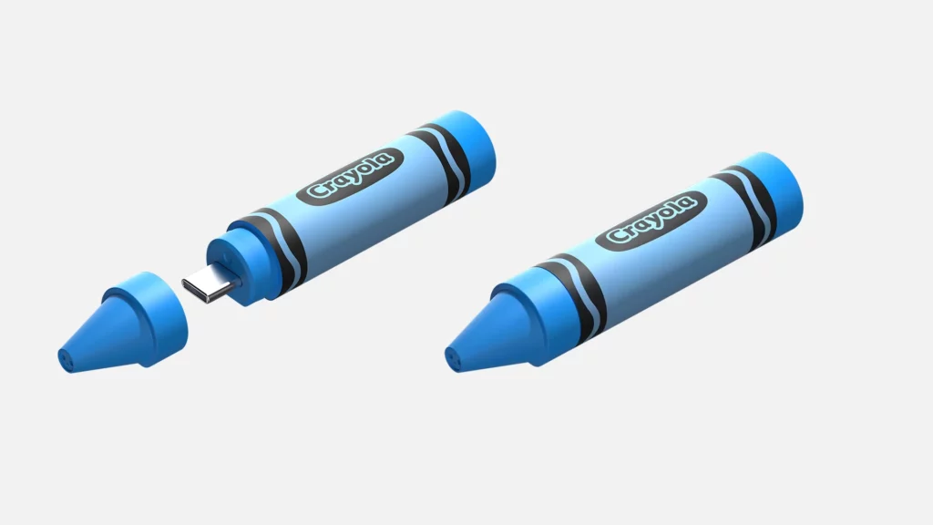 Vista de las memorias USB C de SanDisk con forma de Crayones con y sin tapa puesta