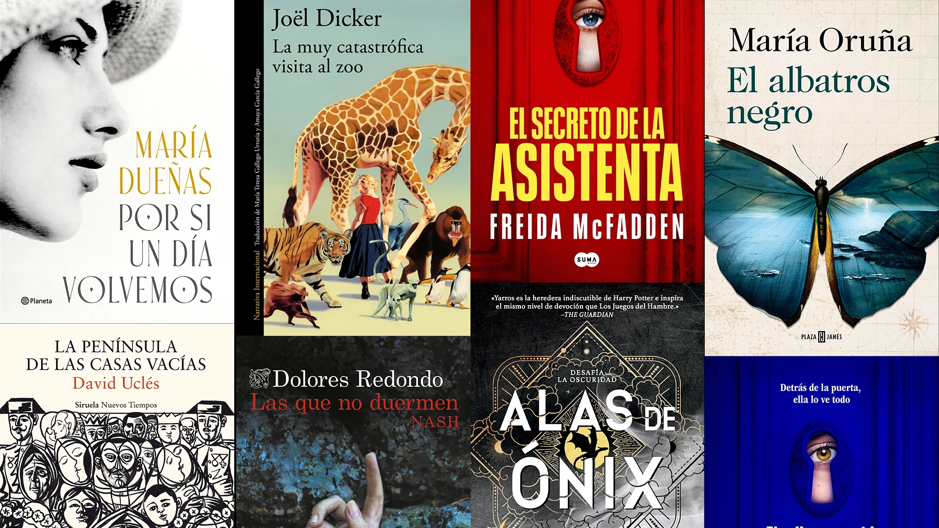 Collage de las ocho portadas de novela que serán mencionadas en este artículo