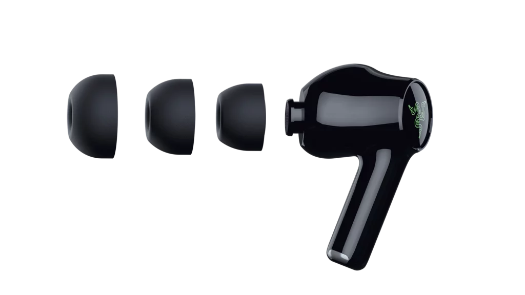 Vista detalle de las almohadillas de los auriculares Razer Hammerhead V3 HyperSpeed