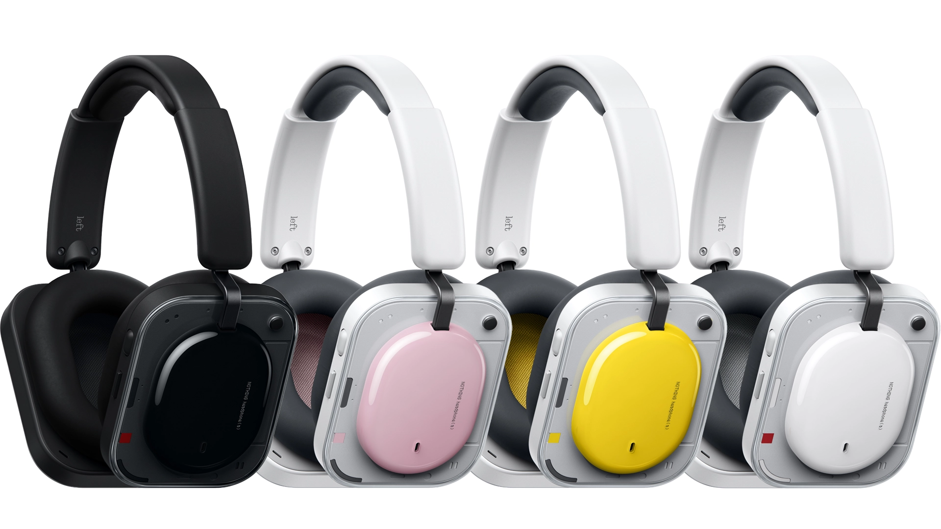 La colección de auriculares Headphone (a) está formada por los colores negro, rosa, amarillo y blanco