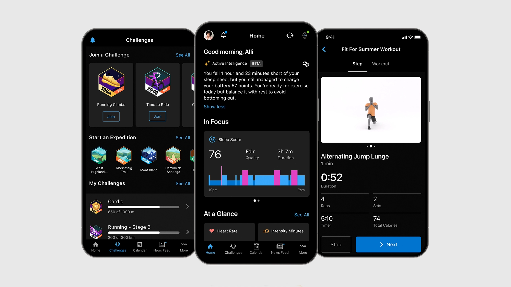 Imágenes de pantallazos de la aplicación Garmin Connect
