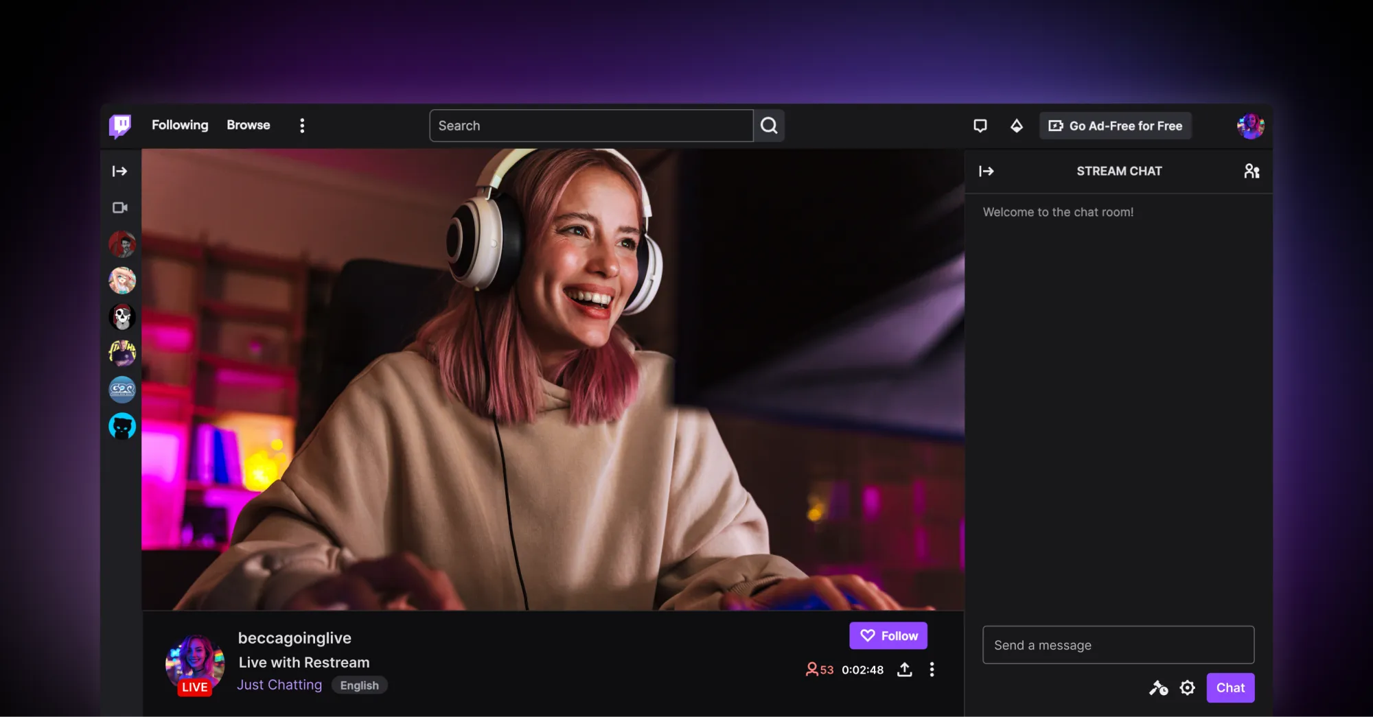 Streamer emitiendo en Twitch