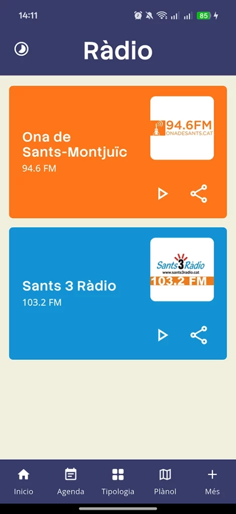 Vista de pantalla de emisoras locales