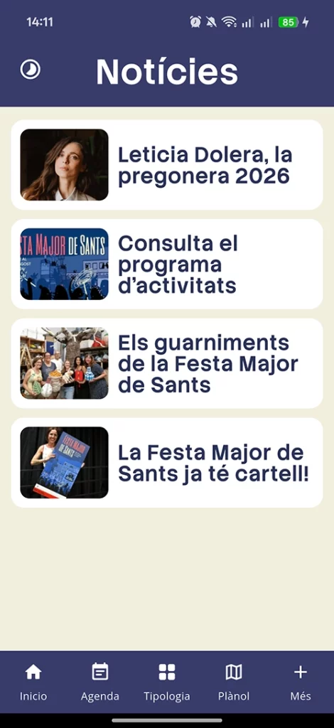 Vista de la pantalla de noticias