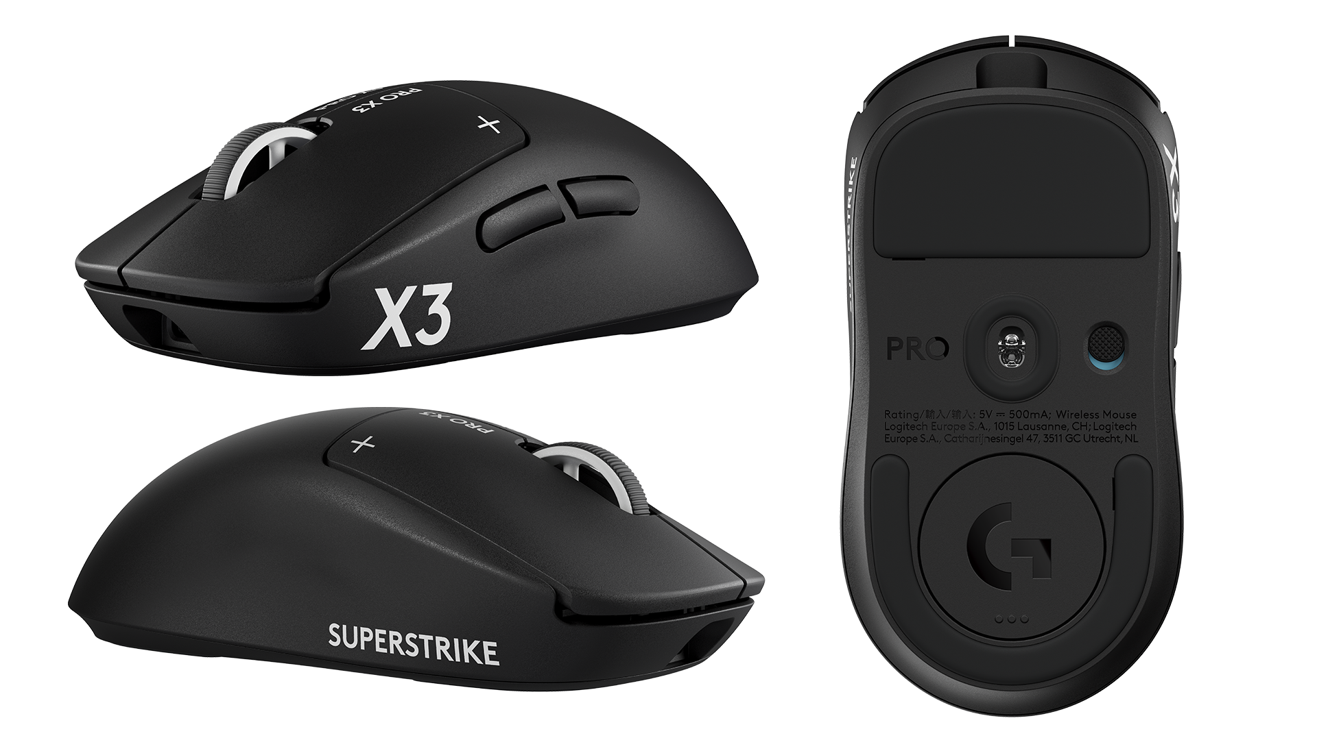 Diferentes vistas del ratón PRO X3 SUPERSTRIKE de Logitech