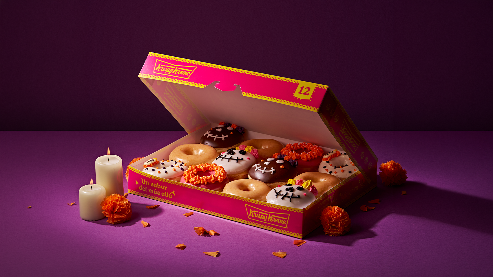Surtido de donas de Krispy Kreme diseñados para el Día de los muertos