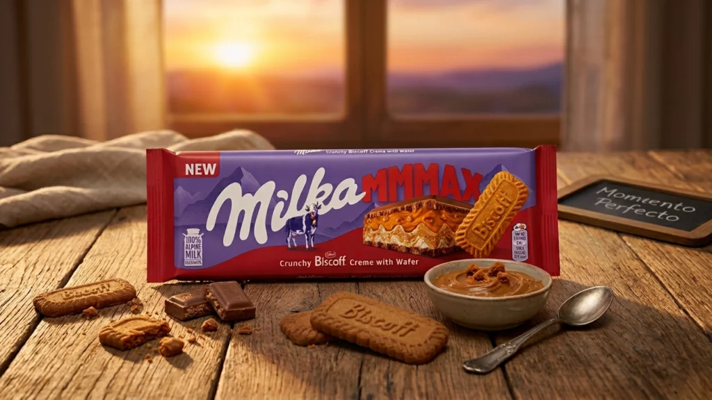 Imagen de la tableta Milka y Biscoff generada por IA con fines editoriales.